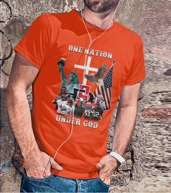 SDSA One Nation Under God Coach Statue Liberty Flag Eagle Football T-Shirt