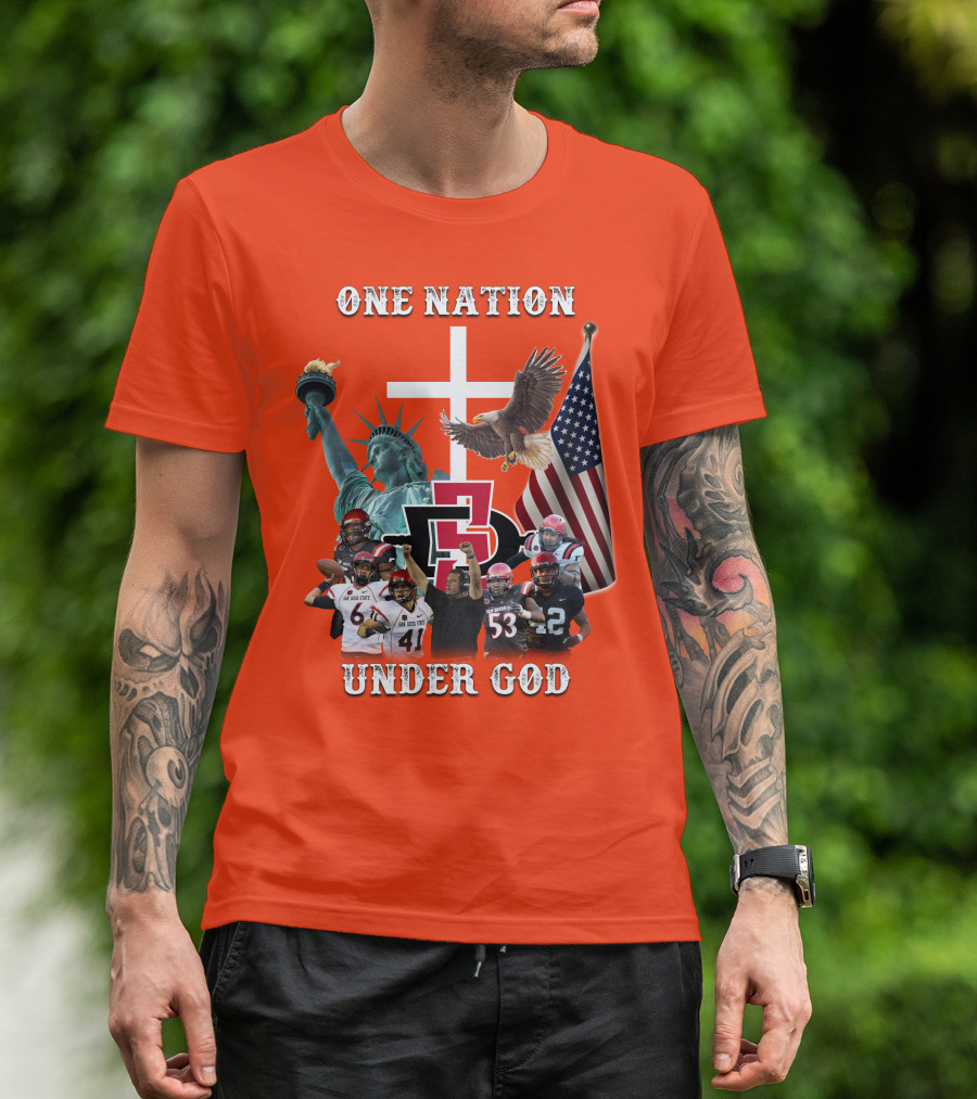 SDSA One Nation Under God Coach Statue Liberty Flag Eagle Football T-Shirt