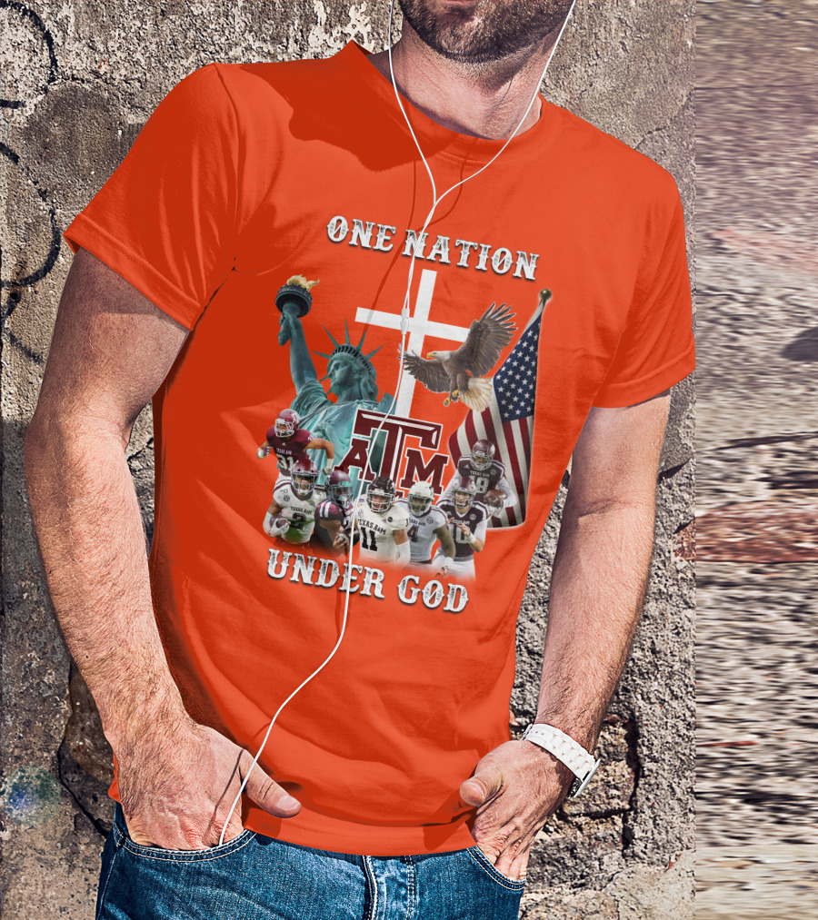 One Nation Under God Texas A&M Football Statue Of Liberty Bald Eagle American Flag T-Shirt