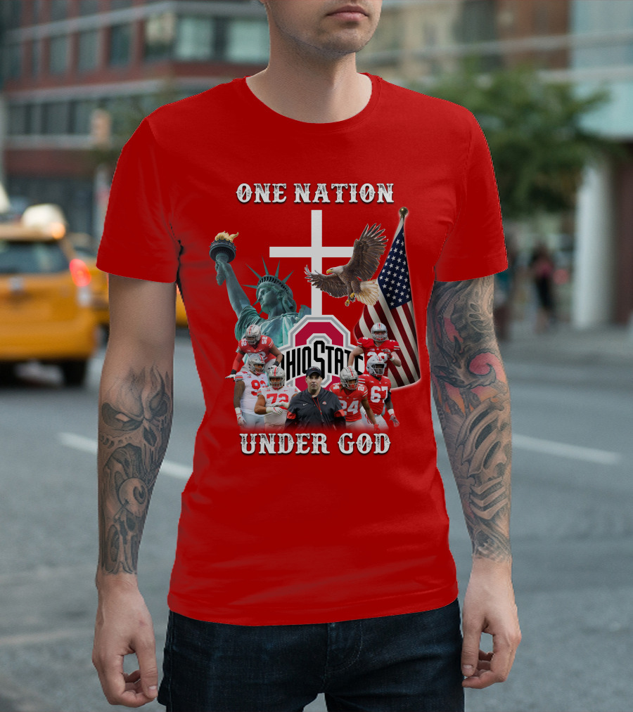 Ohio State Buckeyes One Nation Under God Coach and Players with American Symbols T-Shirt
