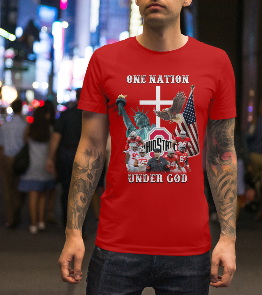 Ohio State Buckeyes One Nation Under God Coach And Players With American Symbols T-Shirt