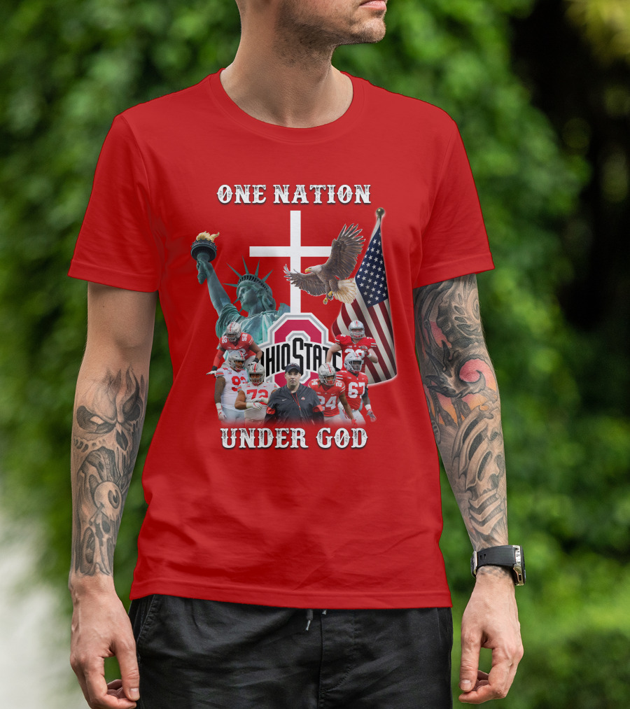 Ohio State Buckeyes One Nation Under God Coach And Players With American Symbols T-Shirt