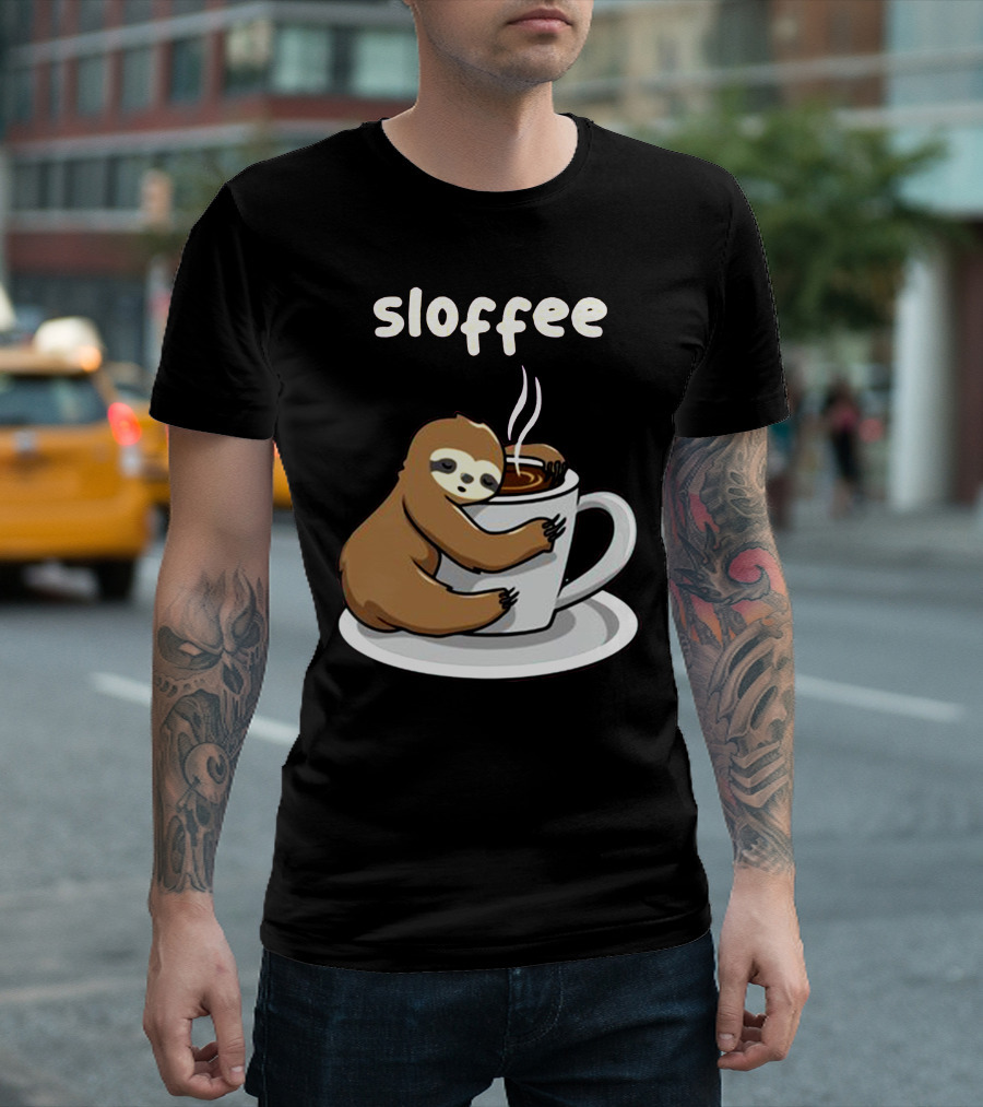 Sloffee Sloth Hugging Coffee Cup T-Shirt