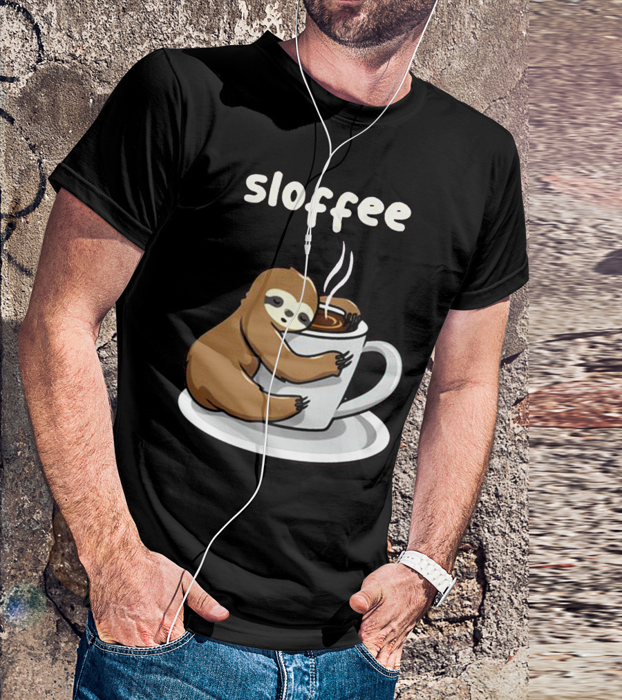 Sloffee Sloth Hugging Coffee Cup T-Shirt