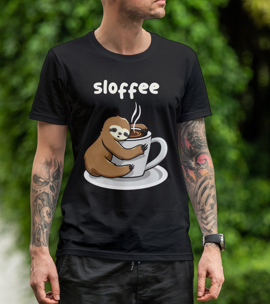 Sloffee Sloth Hugging Coffee Cup T-Shirt