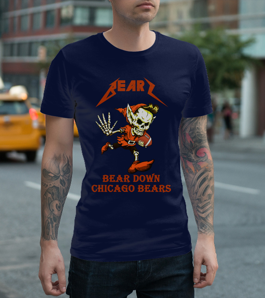 BEAR DOWN CHICAGO BEARS H101 SKELETON FOOTBALL PLAYER T-Shirt