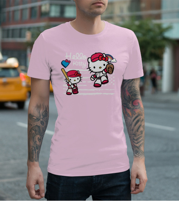 Hello Kitty Baseball American Flag Theme For Fans T-Shirt