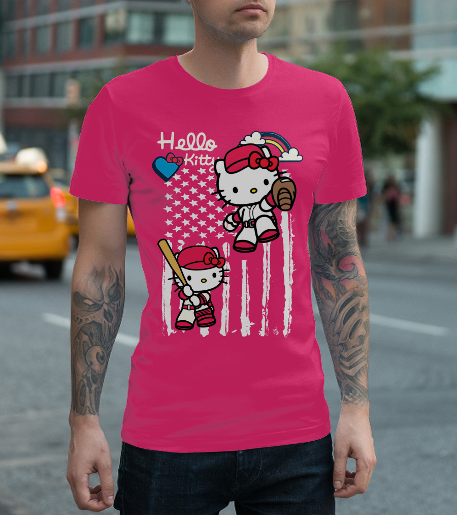Hello Kitty Baseball American Stars Rainbow T-Shirt