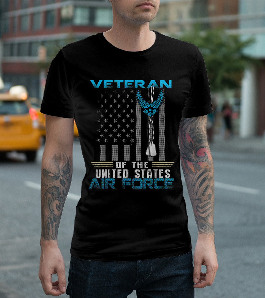 Veteran United States Air Force With Dog Tags And Flag T-Shirt
