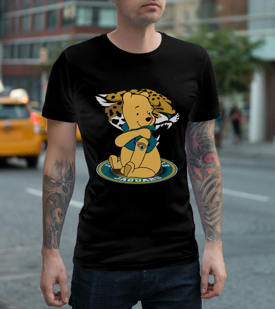 Pooh Jaguars Sitting With Jacksonville Logo And Teal T-Shirt