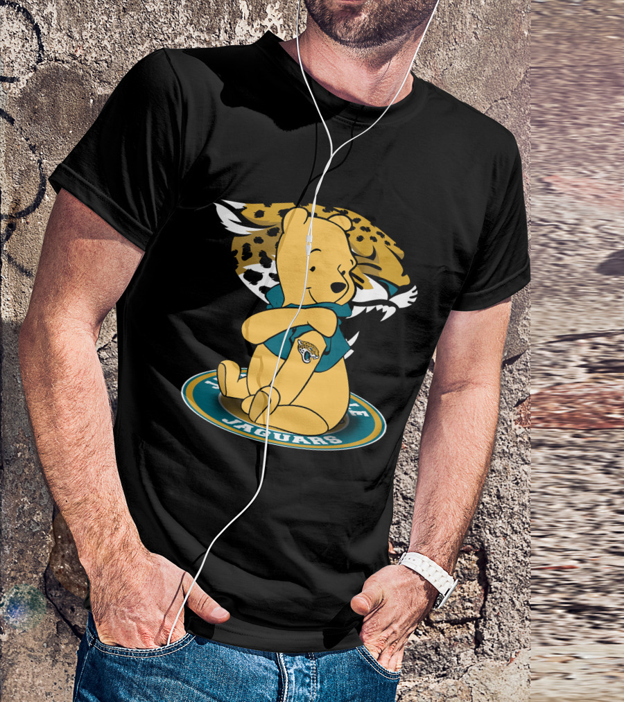 Pooh Jaguars Sitting With Jacksonville Logo And Teal T-Shirt