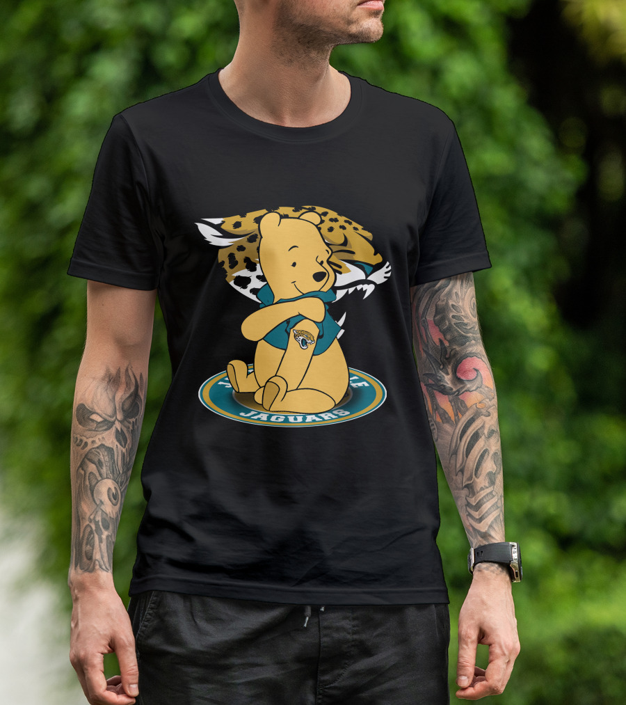 Pooh Jaguars Sitting With Jacksonville Logo And Teal T-Shirt