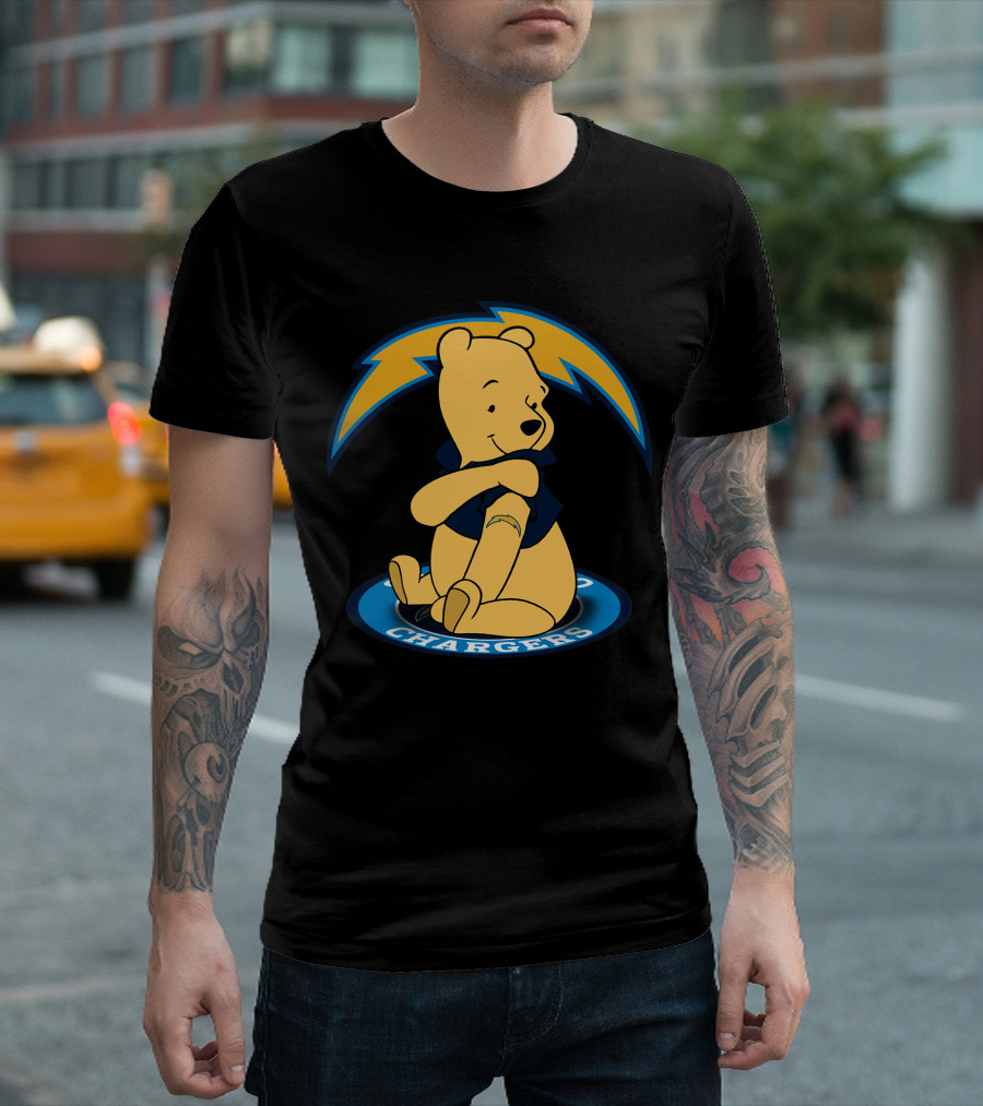 Pooh Chargers Crossover with NFL Lightning T-Shirt