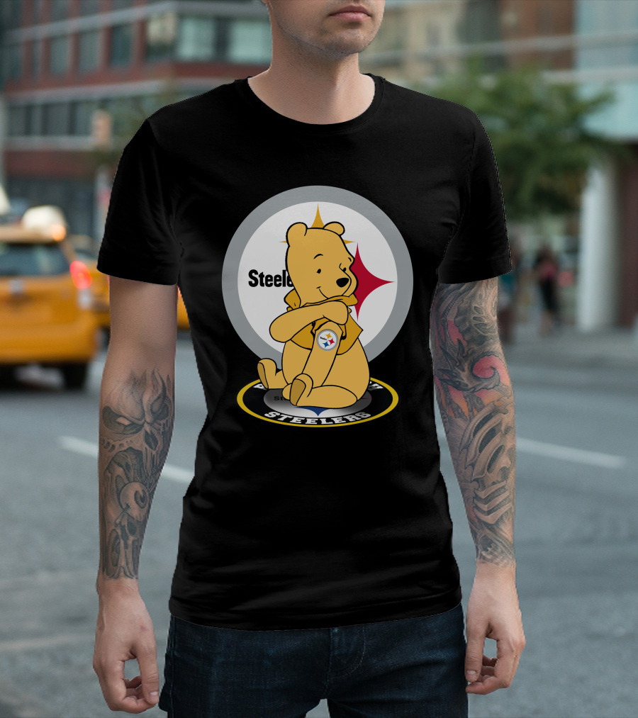 Steelers Pooh Sitting with Steelers T-Shirt