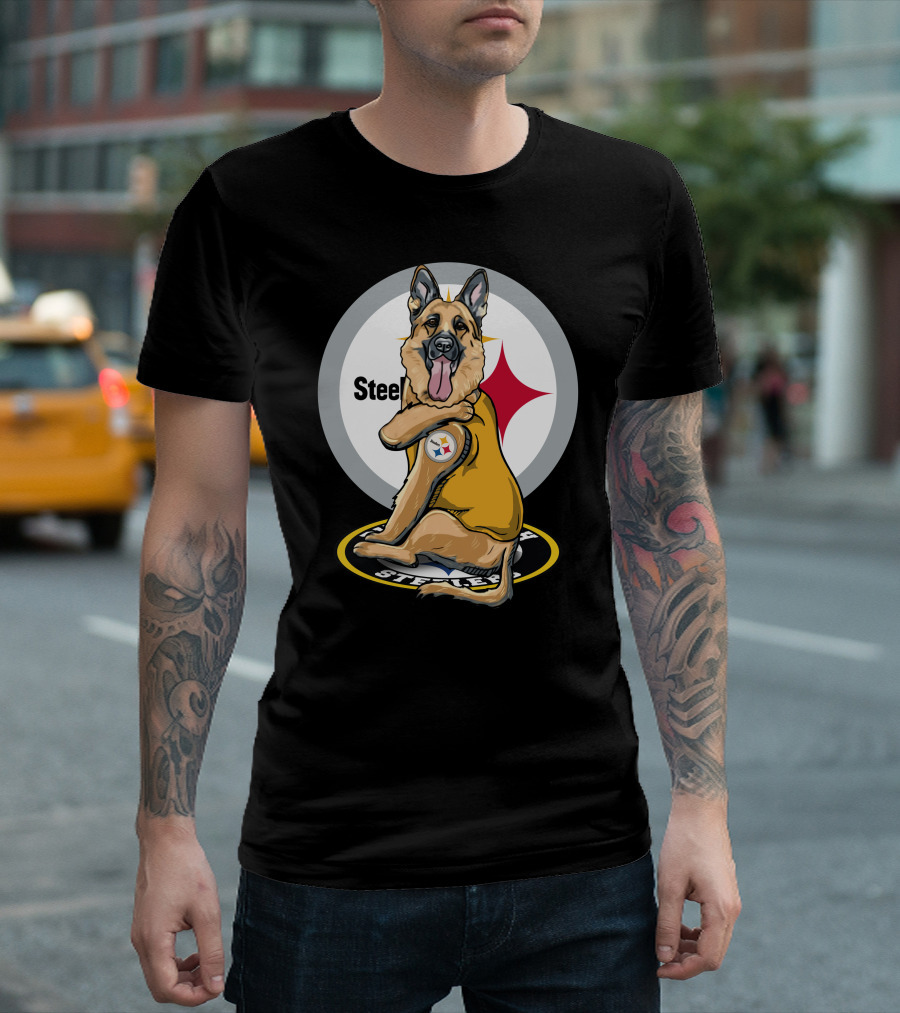 Steelers German Shepherd With NFL Logo and Team Colors T-Shirt