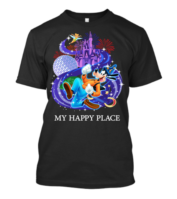 Disney Goofy My Happy Place Magic Kingdom Castle Epcot Fireworks T-Shirt