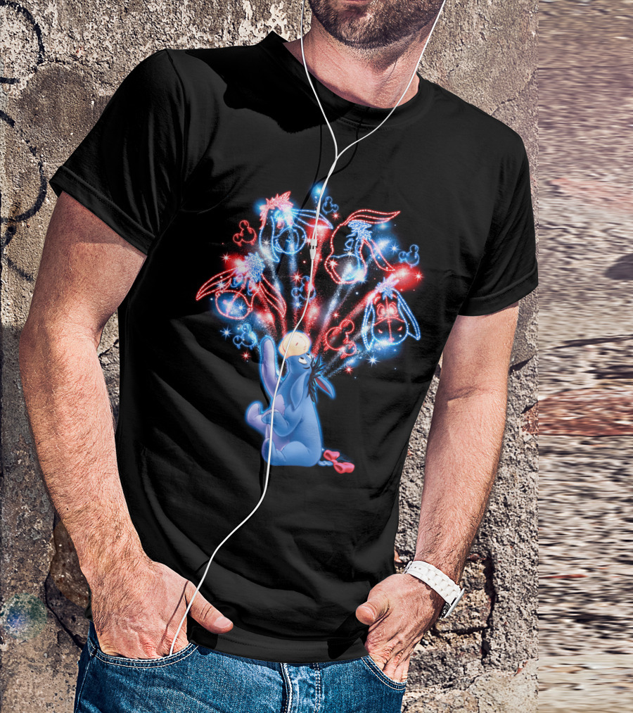 Eeyore Celebrates With Fireworks And Mickey Shapes T-Shirt