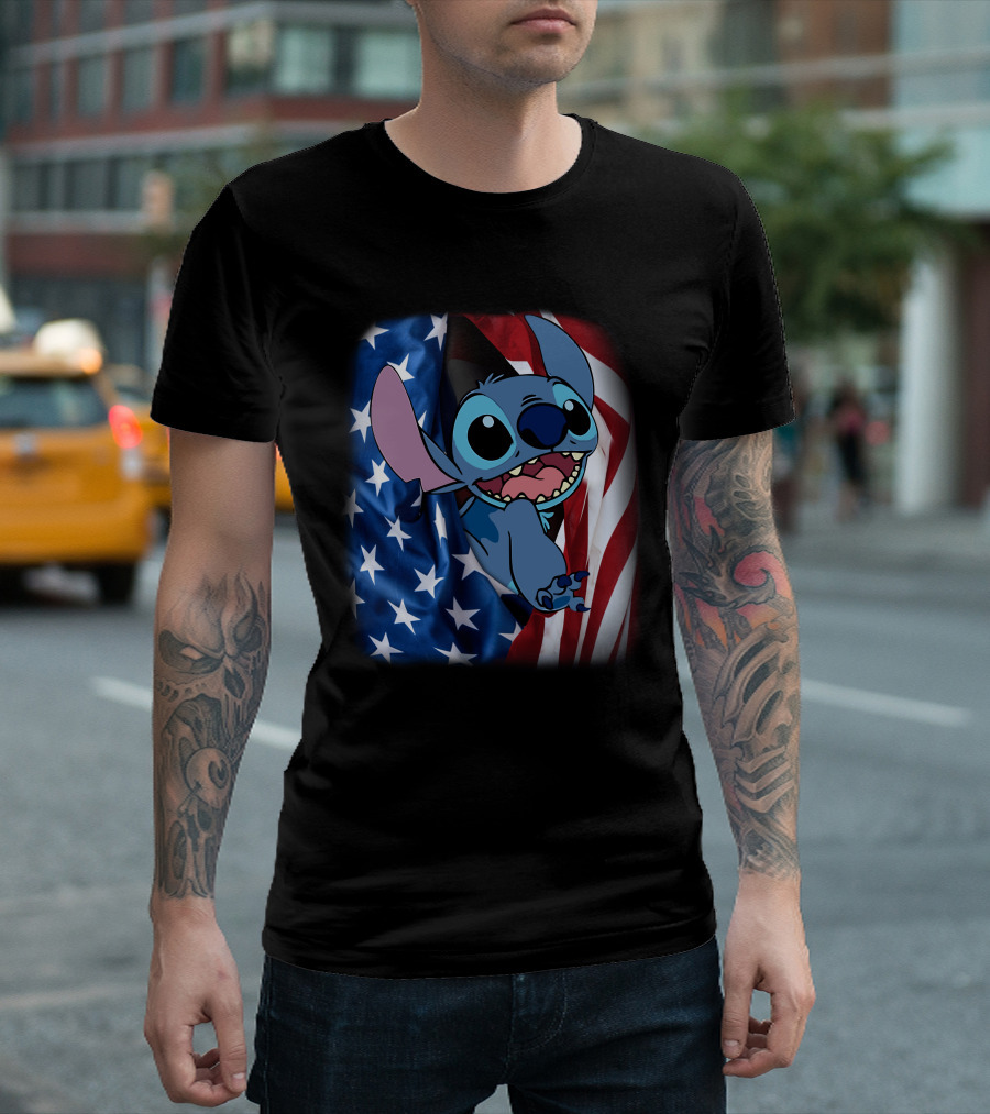 Stitch American Flag Fourth Of July T-Shirt