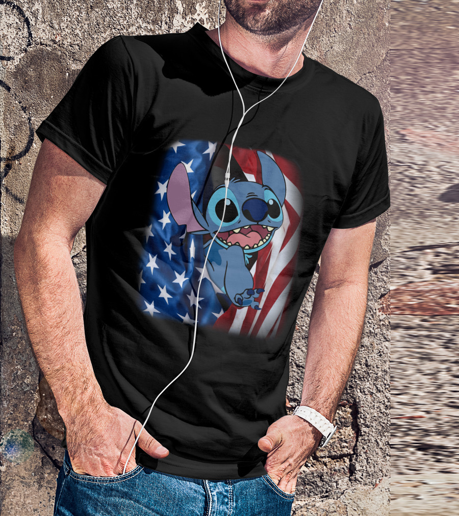 Stitch American Flag Fourth Of July T-Shirt