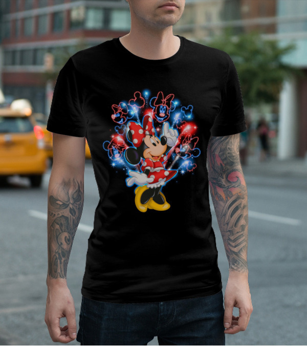 Minnie Mouse Red And Blue Firework T-Shirt