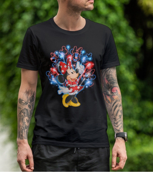 Minnie Mouse Red And Blue Firework T-Shirt
