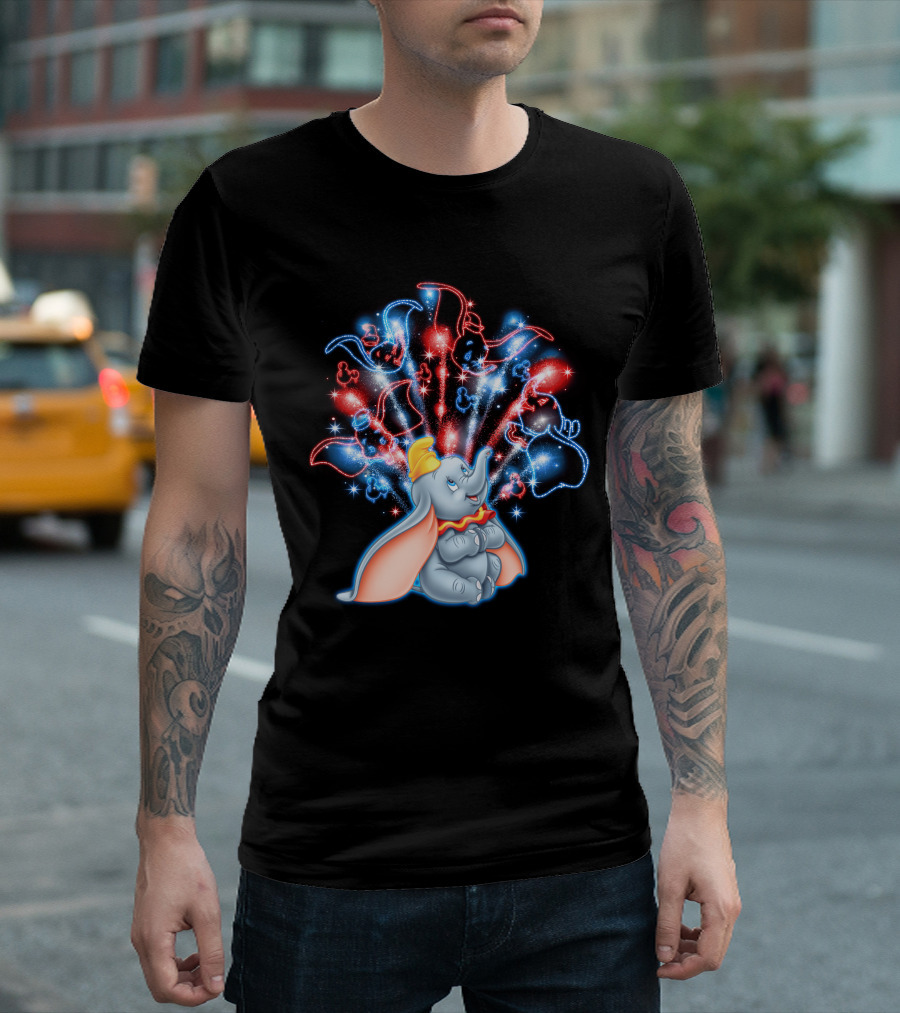 Dumbo Spectacular Fireworks Celebration With Colorful Stars And Figures T-Shirt