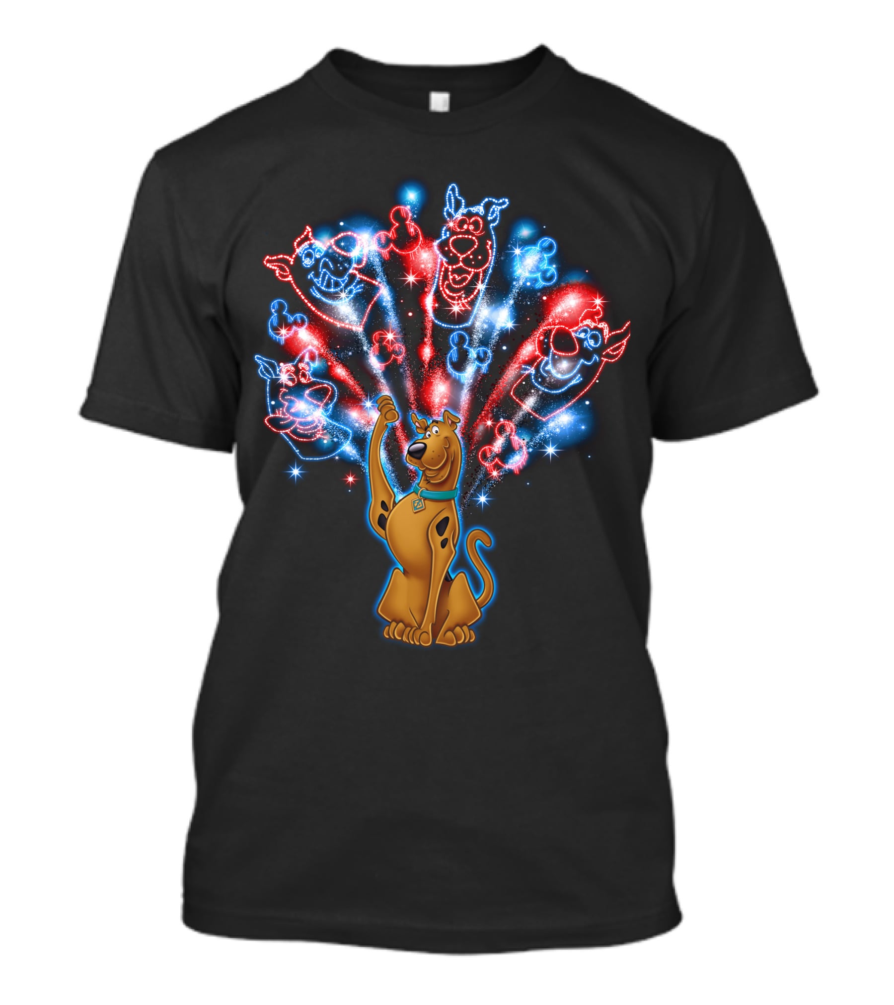 Scooby-Doo Fireworks Celebration Display With Colorful Firework Outlines T-Shirt