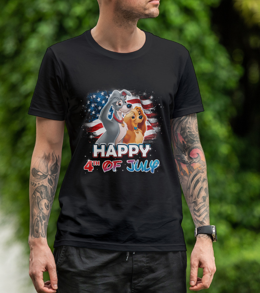 Happy 4th Of July Lady And The Tramp U.S. Flag T-Shirt