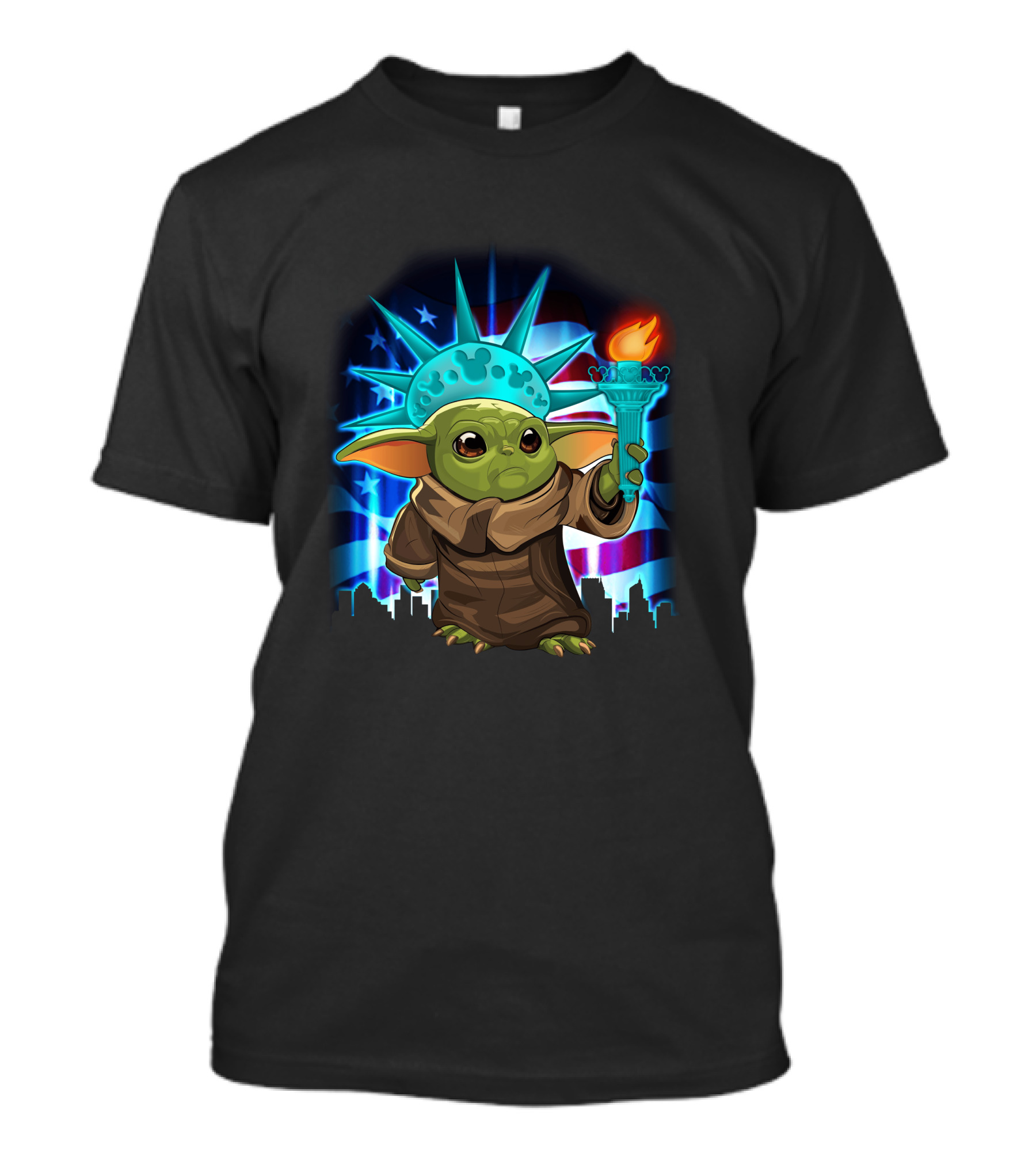 Yoda Liberty Torch American Flag 4th Of July T-Shirt