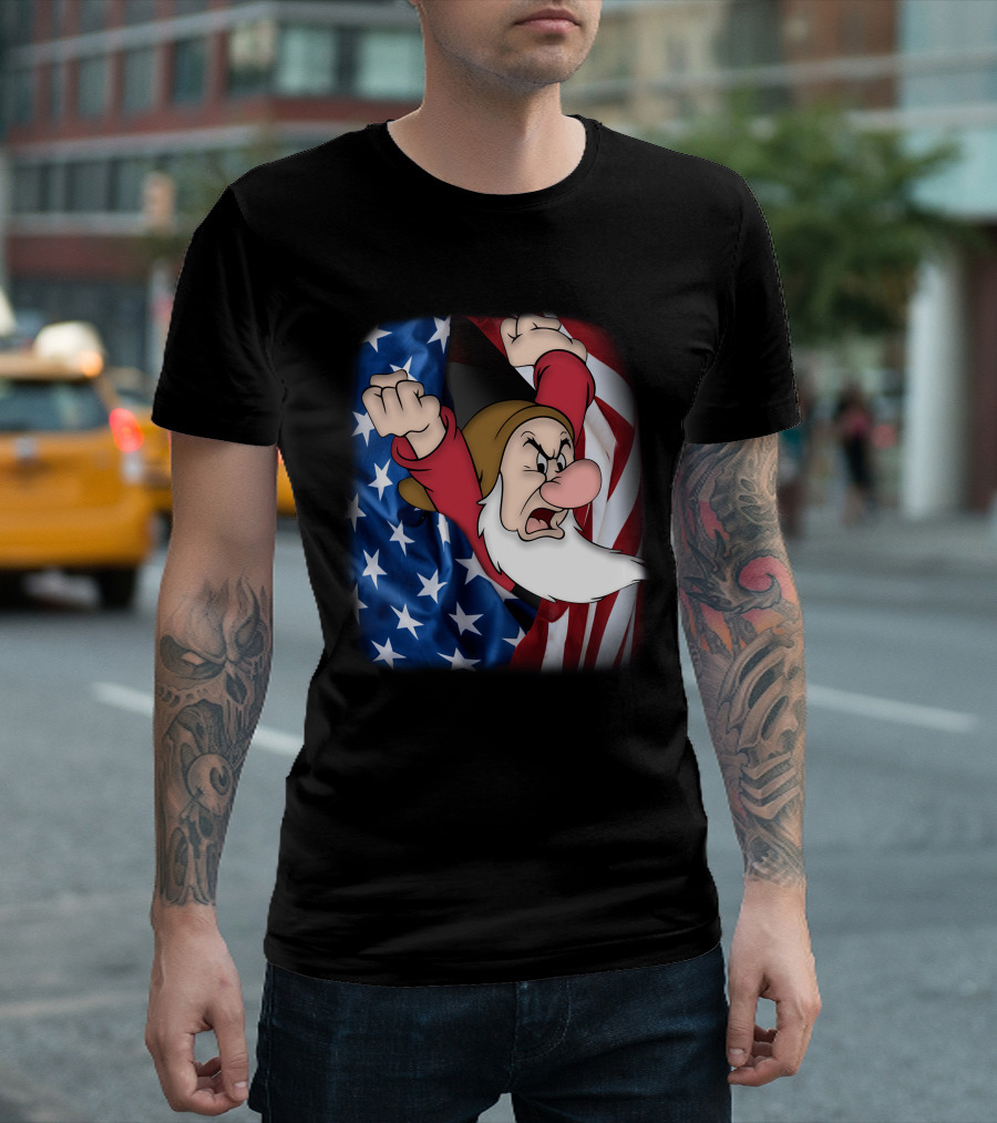 Grumpy American Flag Stars And Stripes Burst T-Shirt