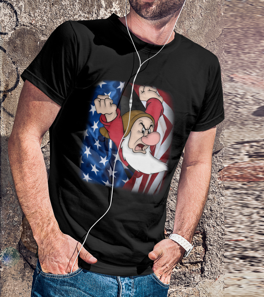 Grumpy American Flag Stars And Stripes Burst T-Shirt
