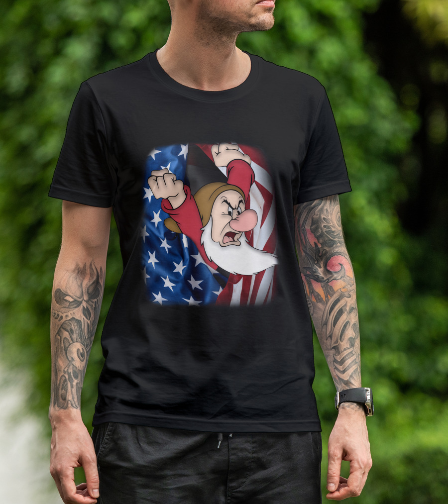 Grumpy American Flag Stars And Stripes Burst T-Shirt