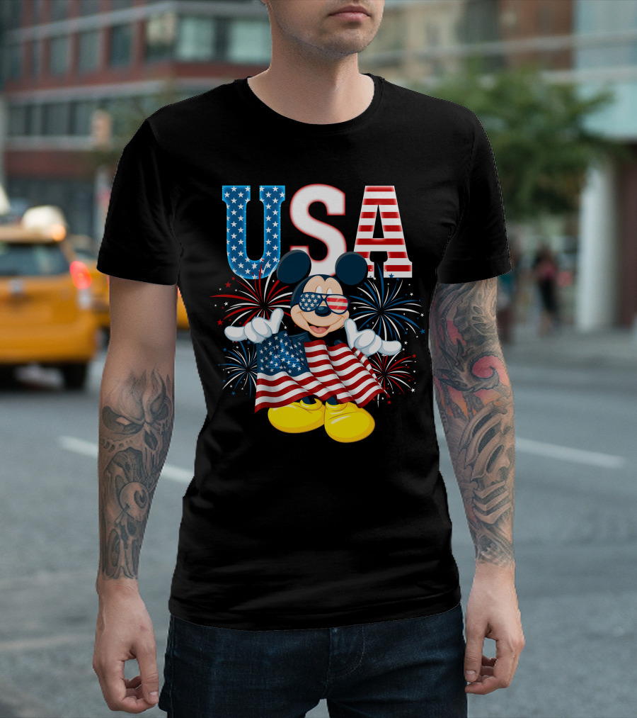 USA Flag Mickey Mouse Fireworks T-Shirt