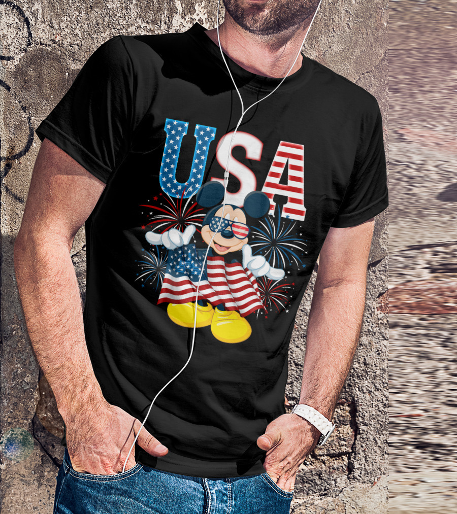 USA Flag Mickey Mouse Fireworks T-Shirt