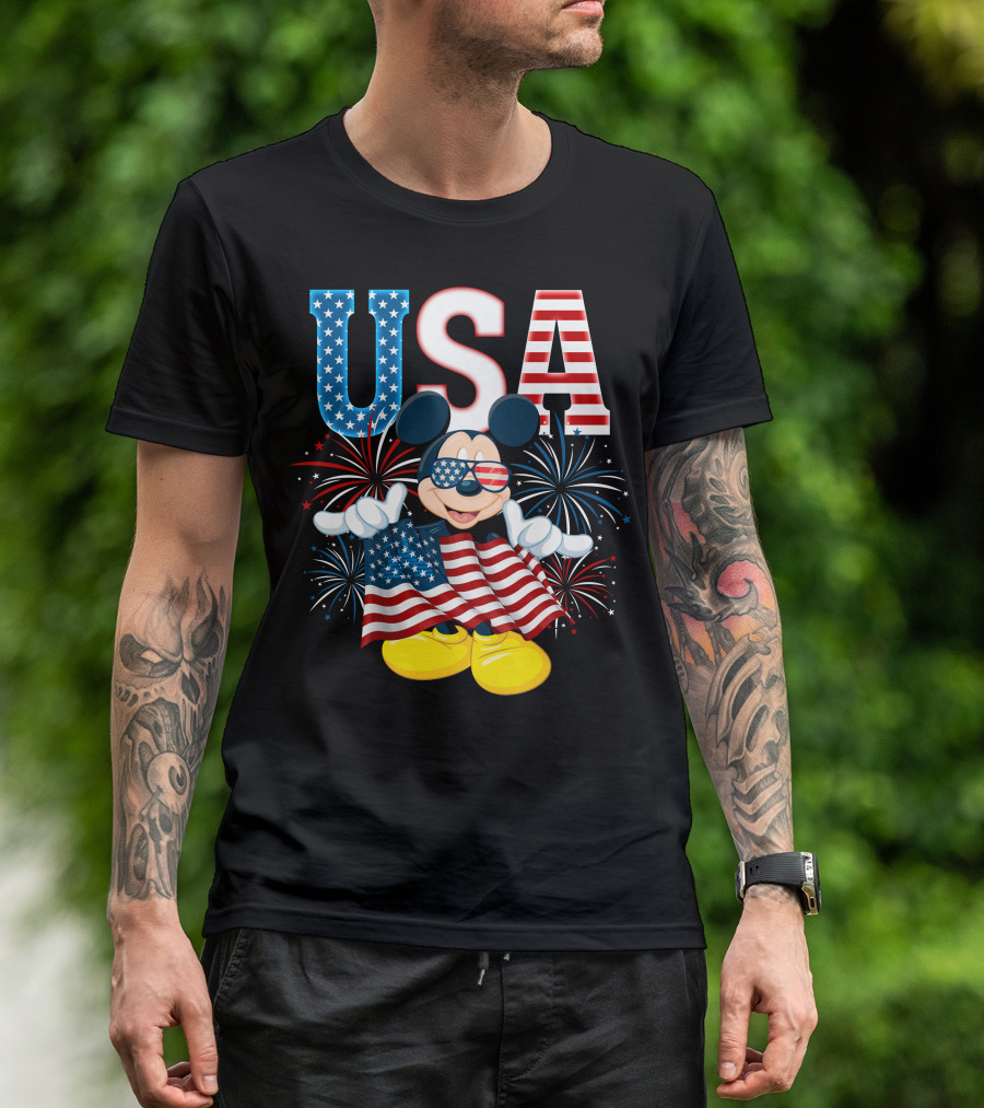 USA Flag Mickey Mouse Fireworks T-Shirt