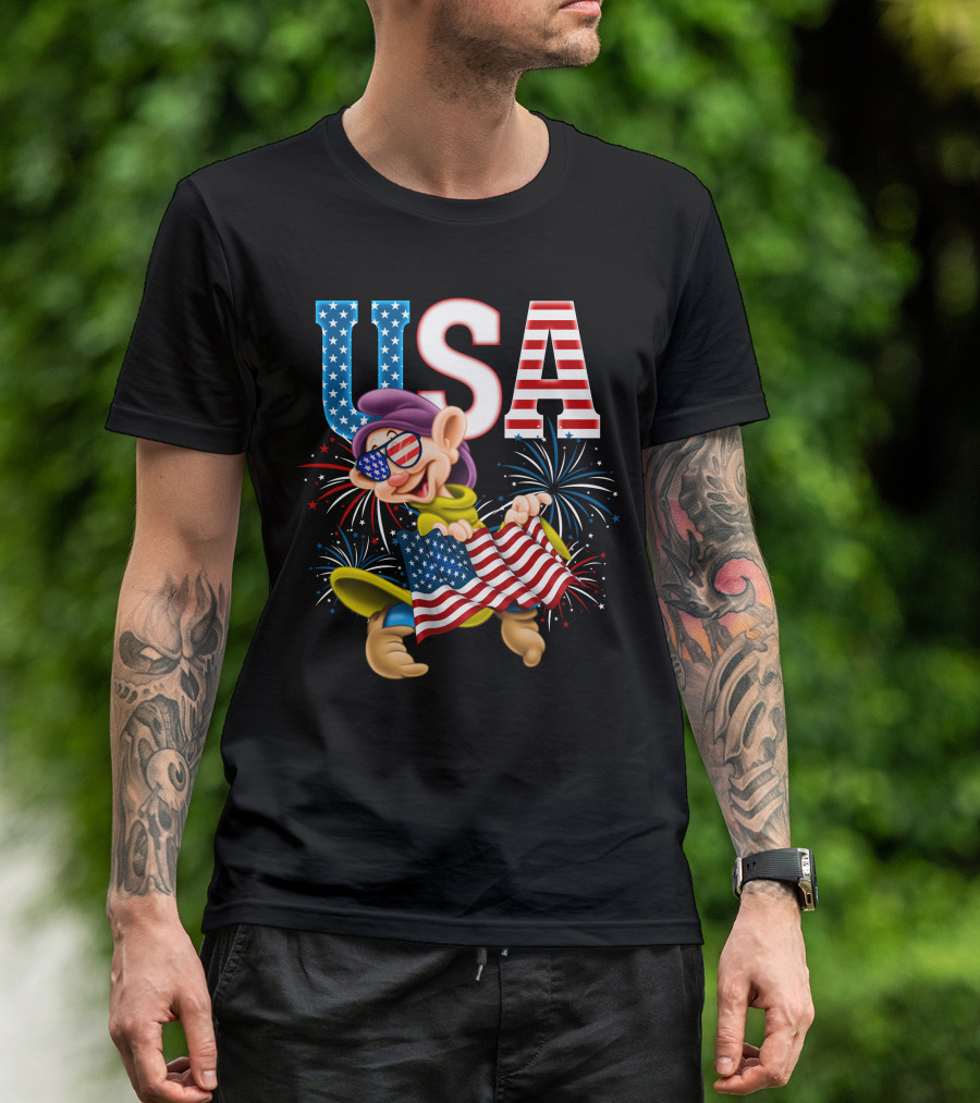 USA Dopey Stars And Stripes Fireworks T-Shirt