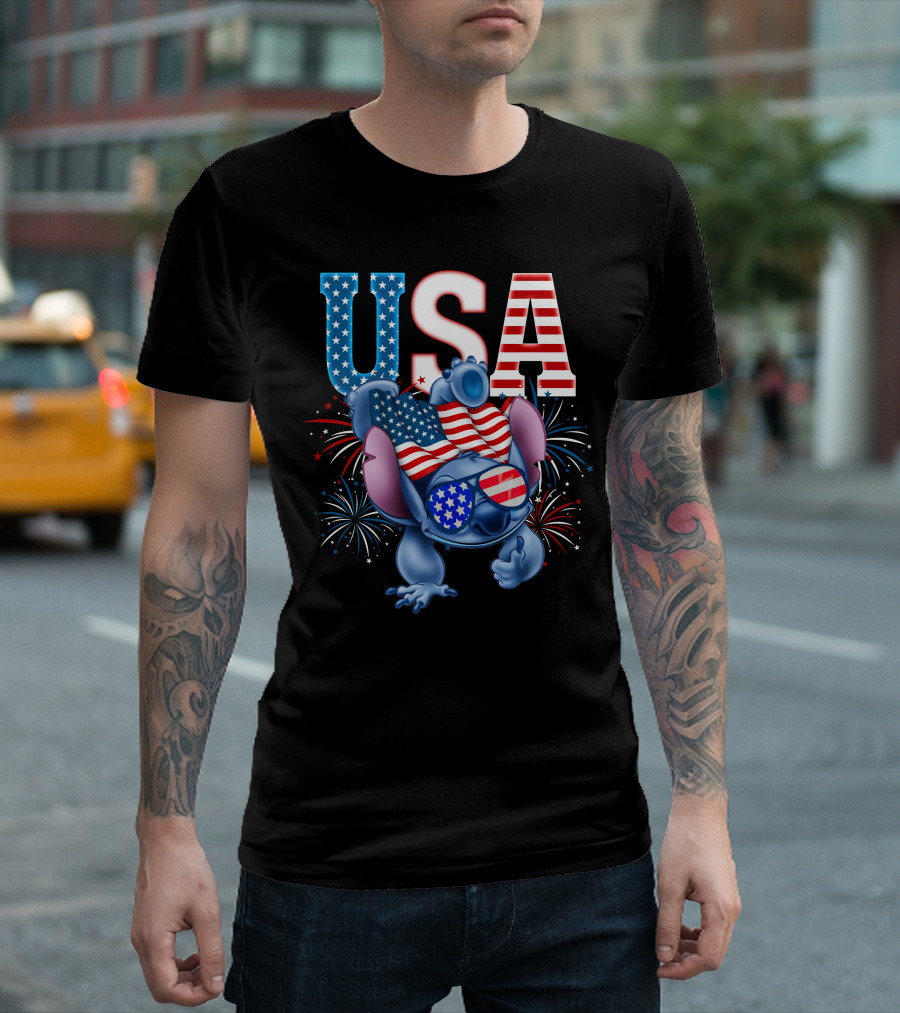 USA Flag Stitch Fireworks T-Shirt