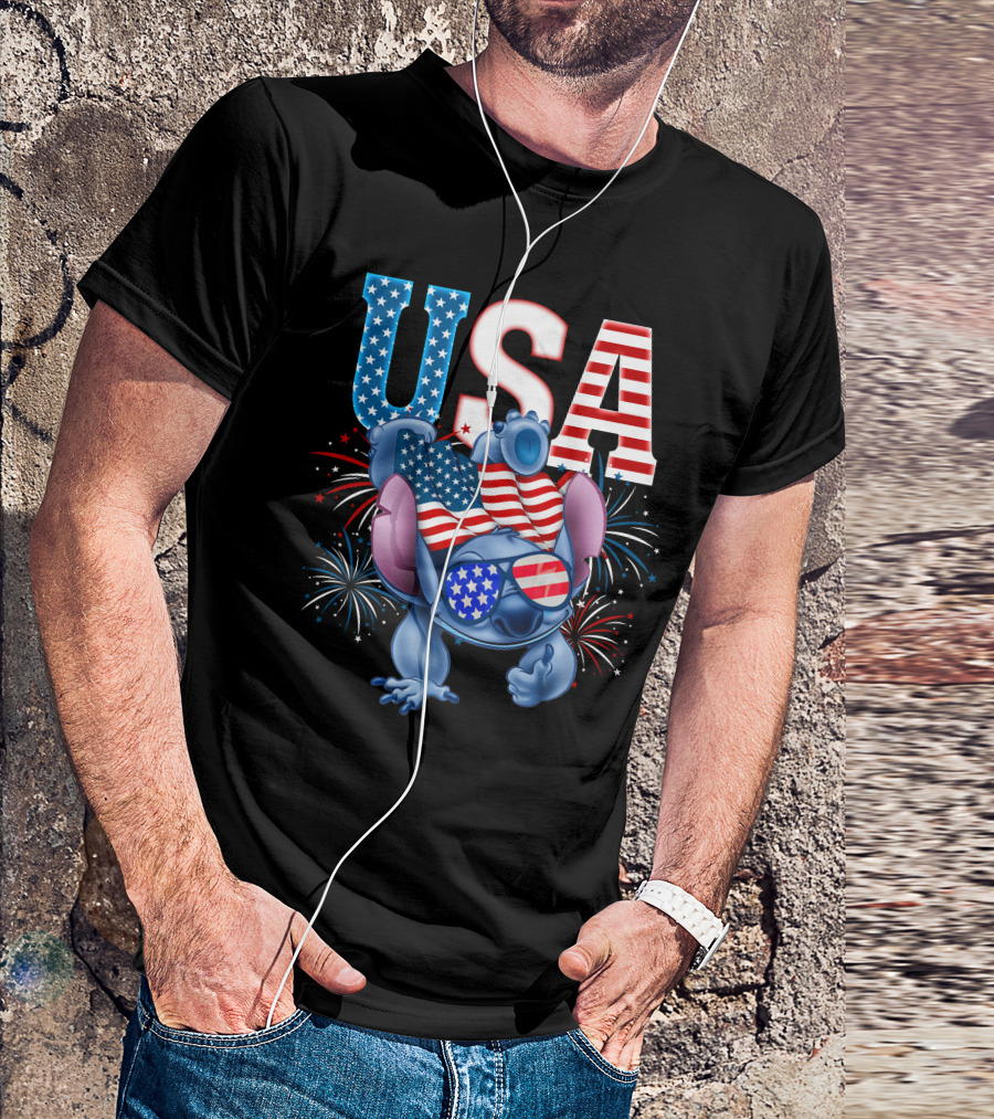 USA Flag Stitch Fireworks T-Shirt