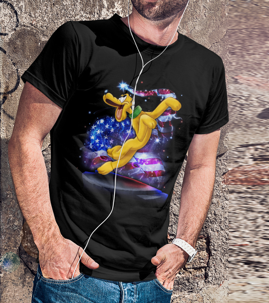 Pluto Bling July Patriotic Celebration Starry American Flag T-Shirt