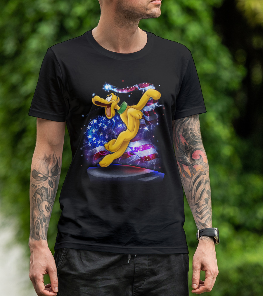 Pluto Bling July Patriotic Celebration Starry American Flag T-Shirt