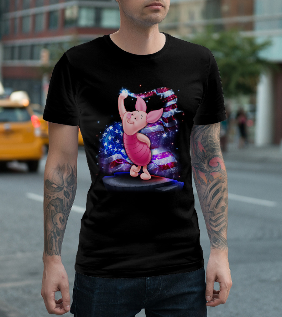 Piglet Bling July American Flag Sparkle T-Shirt