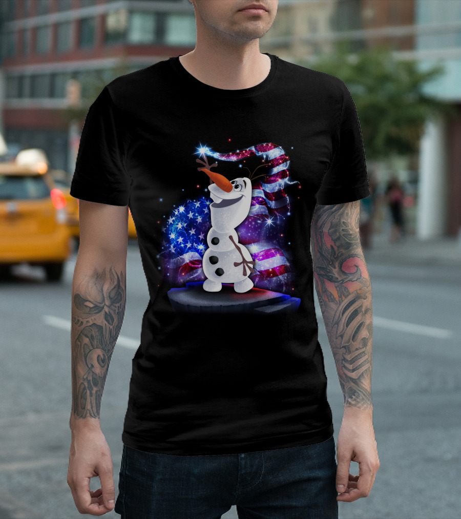 Olaf Bling July American Flag Sparkle T-Shirt