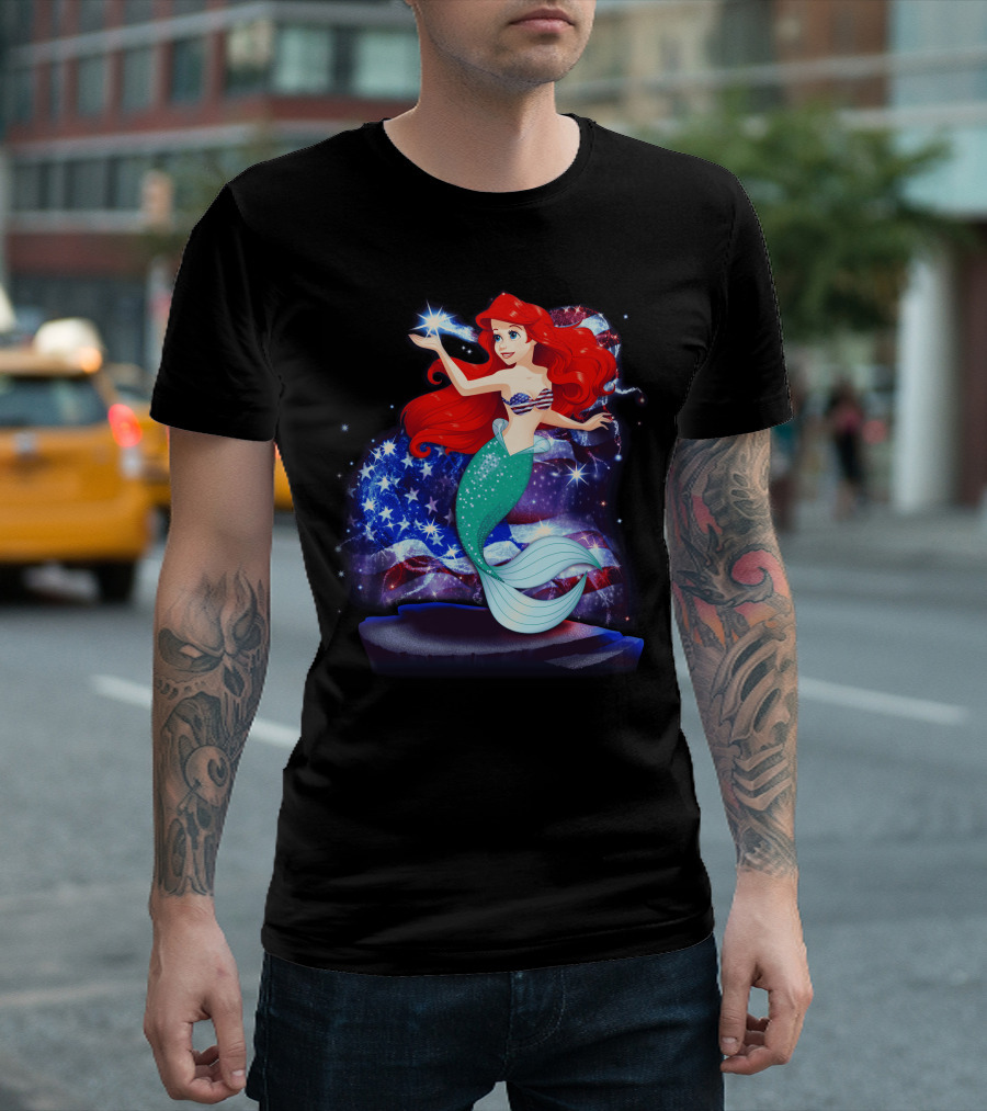 Ariel Bling July Patriotic Starry Mermaid T-Shirt