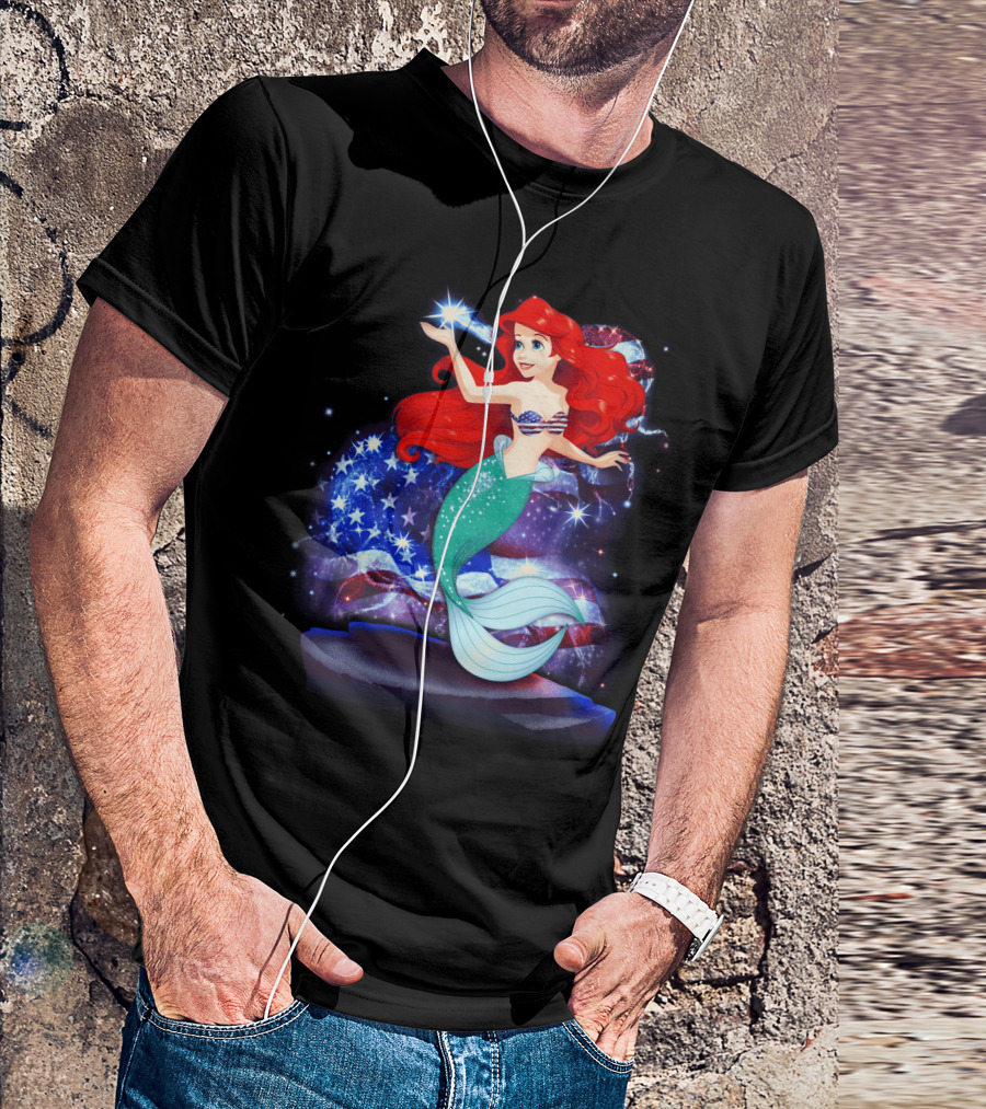 Ariel Bling July Patriotic Starry Mermaid T-Shirt