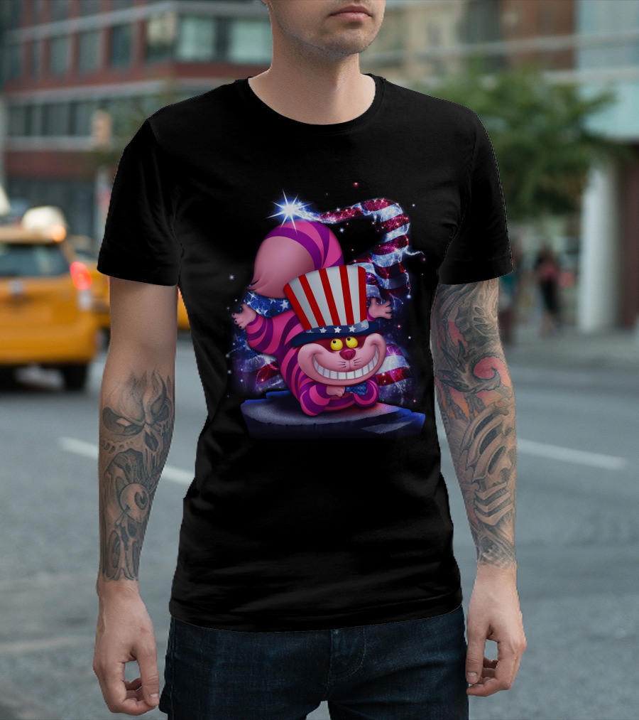 Cheshire Cat Patriotic Bling USA July Hat T-Shirt