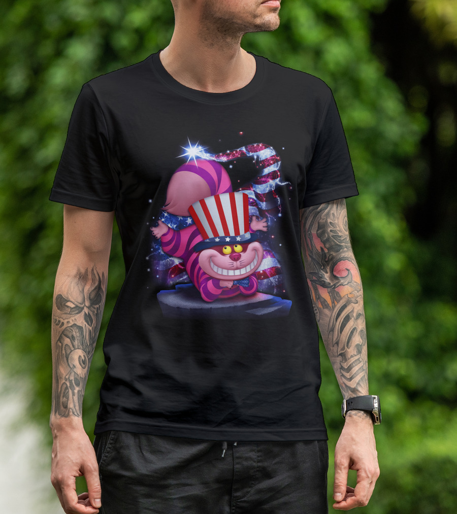 Cheshire Cat Patriotic Bling USA July Hat T-Shirt