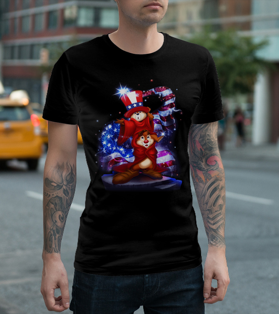 Chip and Dale Patriotic Celebration with Stars and Stripes Bling T-Shirt