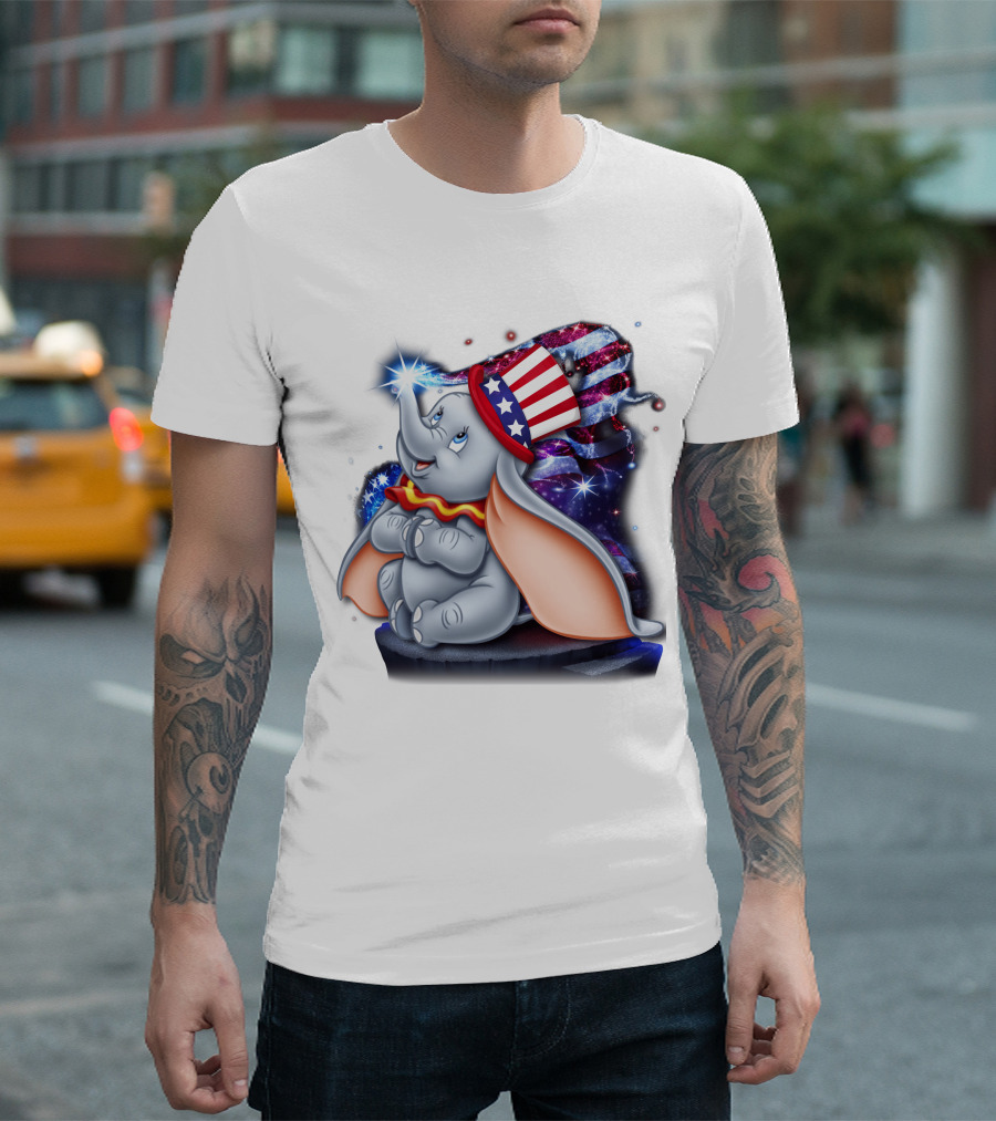 Dumbo Bling July Patriotic Celebration with American Flag Hat T-Shirt