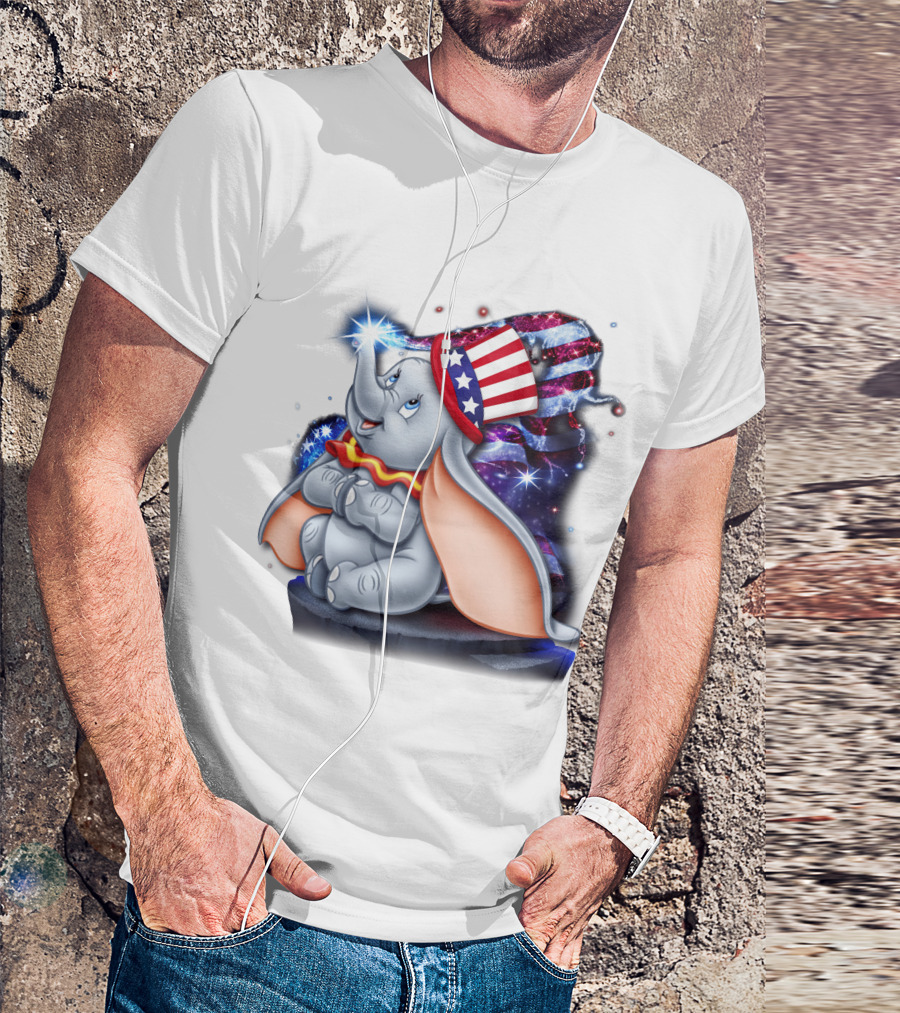 Dumbo Bling July Patriotic Celebration With American Flag Hat T-Shirt