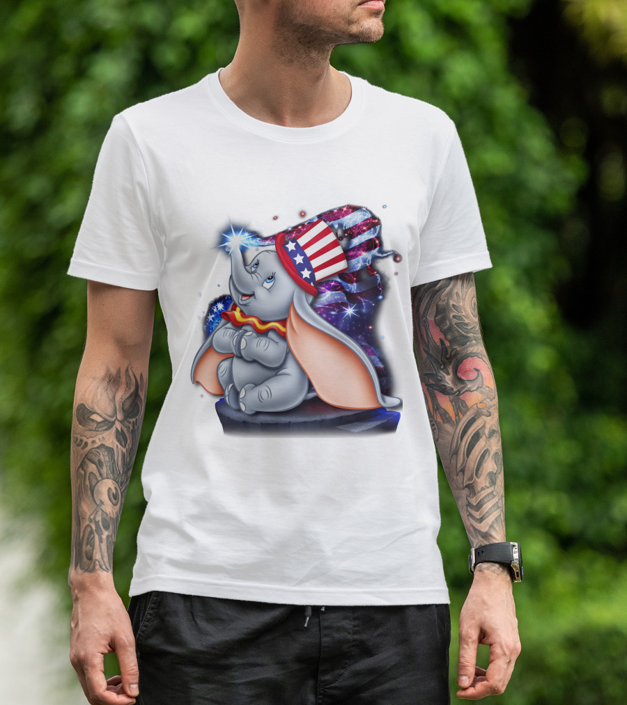 Dumbo Bling July Patriotic Celebration With American Flag Hat T-Shirt